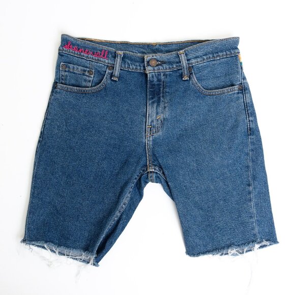 Levis 511 Shorts Blue Denim Pride Rainbow Stonewall Raw Hem Embroidered Size 30 - Picture 3 of 14